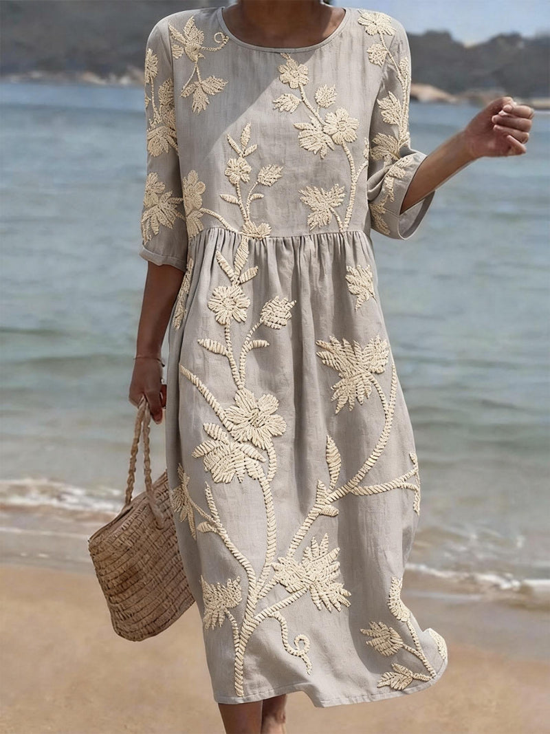 Vintage Dress with Floral Embroidery for Women