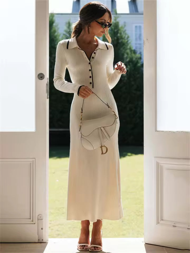 Long Sleeve Fitted Button Down Maxi Dress for Women