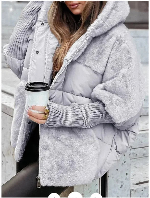 Women's Winter Coat with Large Hood and Faux Fur Collar