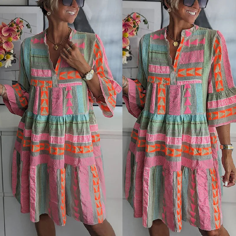 Three-Quarter Sleeve Spring Dress for Women