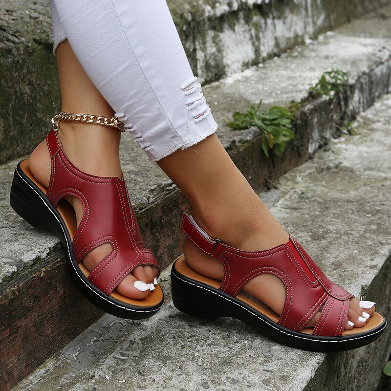 Open Low Heel Sandals for Women with Cut-Out Details