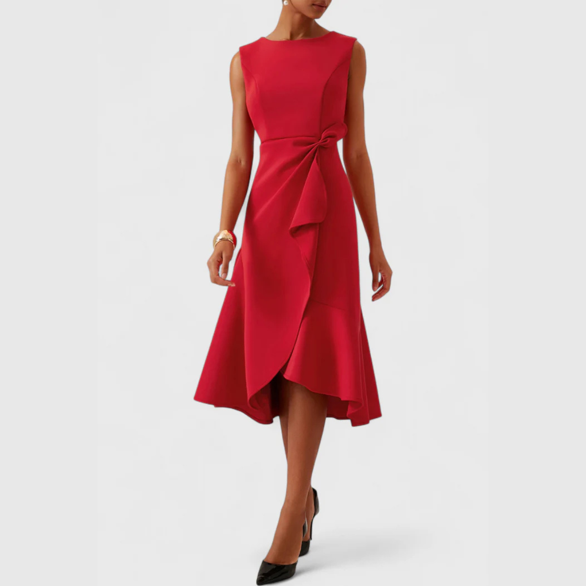 Asymmetric Draped Midi Dress for Women