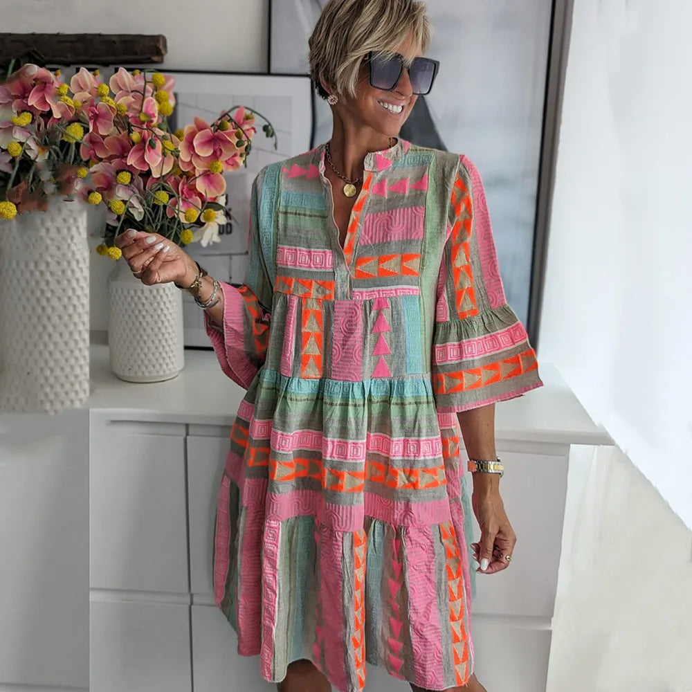Three-Quarter Sleeve Spring Dress for Women
