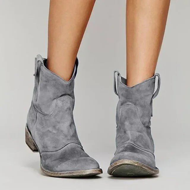Women's Mid-Height Boots with Round Toe and Pull Tabs