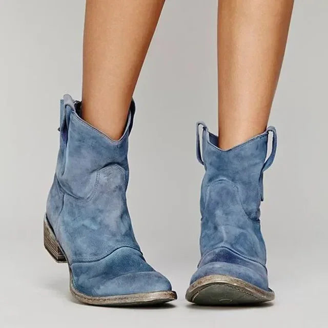 Women's Mid-Height Boots with Round Toe and Pull Tabs