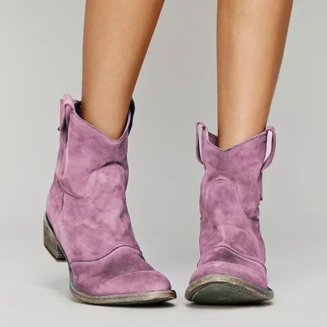 Women's Mid-Height Boots with Round Toe and Pull Tabs