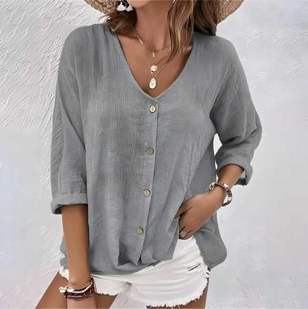 Loose blouse with button closure for women