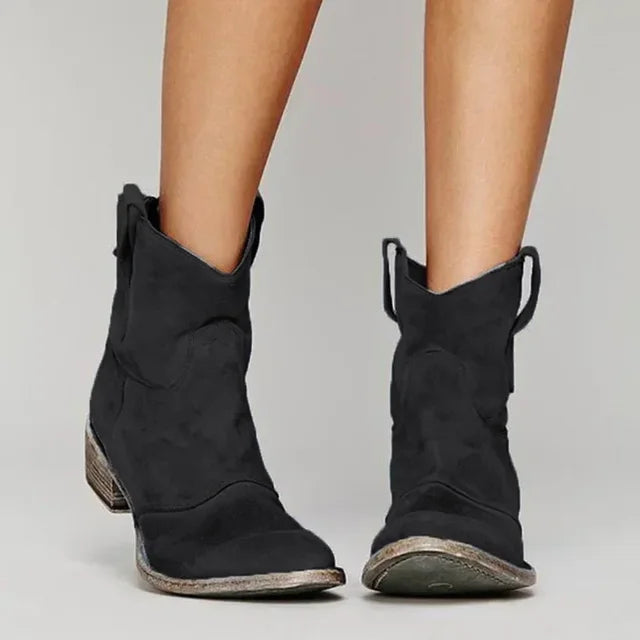 Women's Mid-Height Boots with Round Toe and Pull Tabs