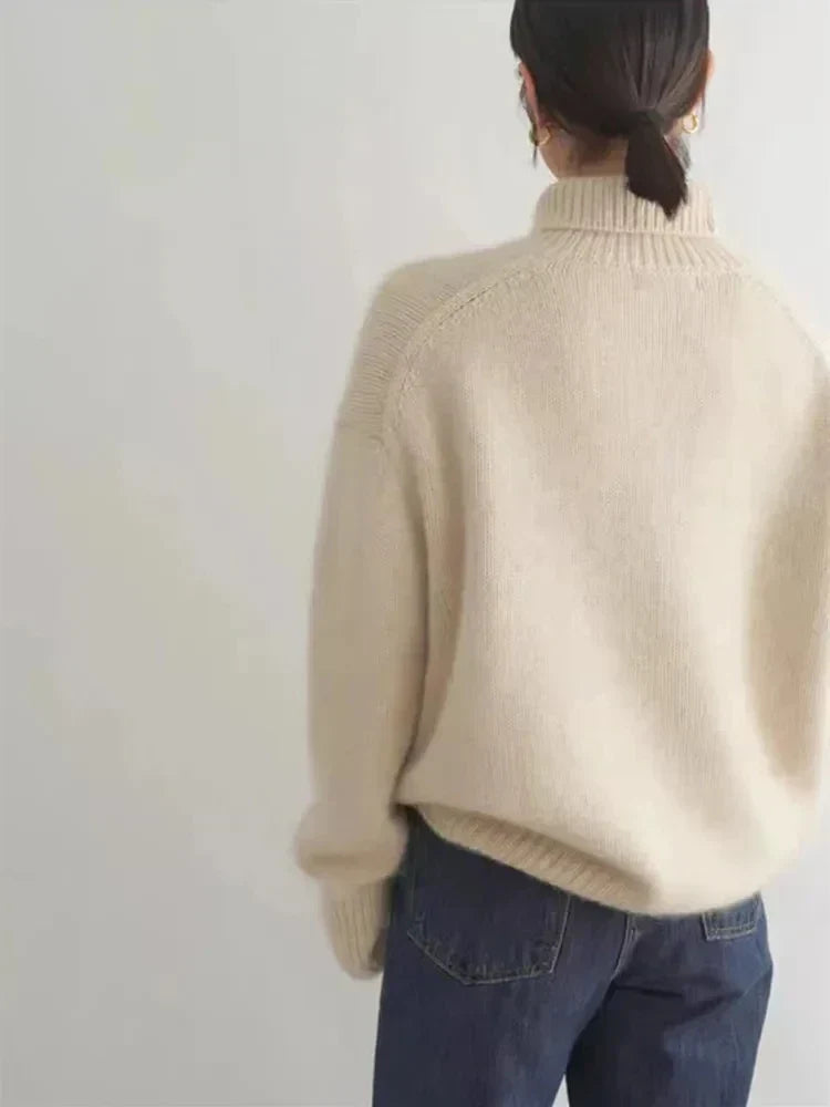 Oversized Ribbed Knit Pullover Turtleneck Sweater for Women