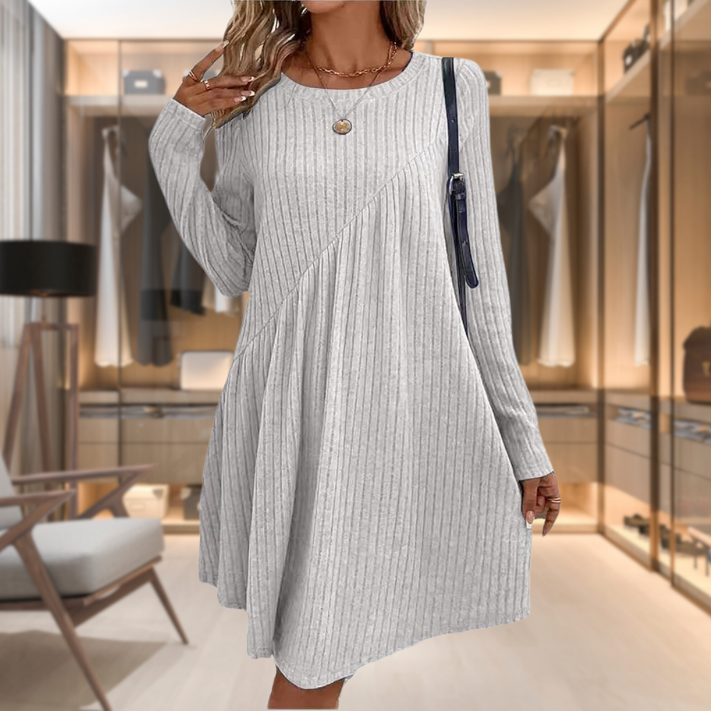 Asymmetrical Ribbed Knit Swing Midi Dress for Women