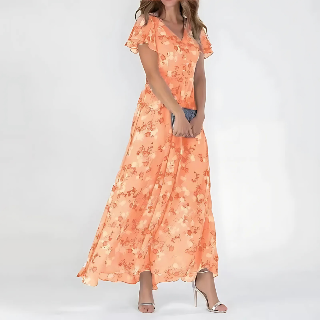 Long Chiffon Dress with Floral Print for Women
