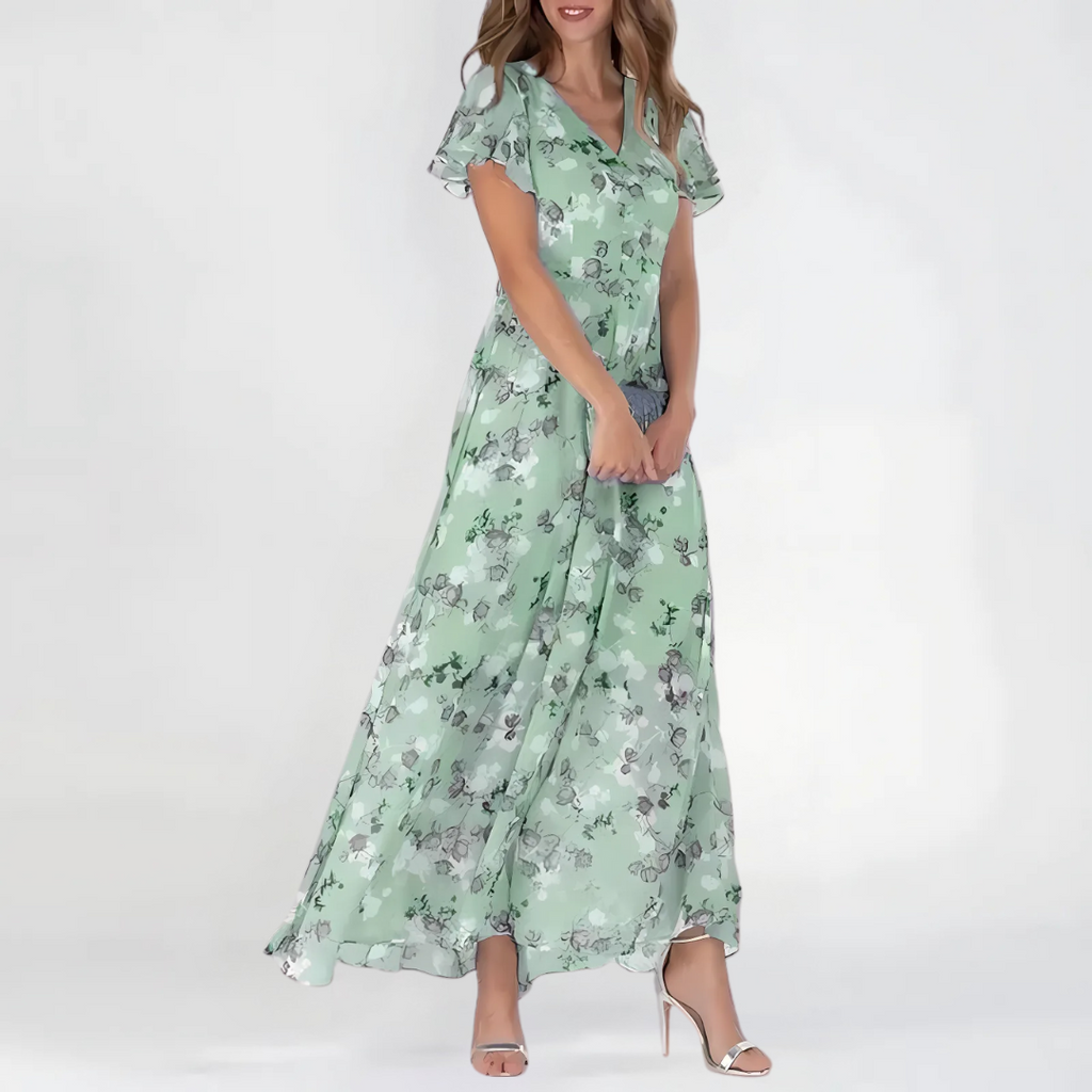 Long Chiffon Dress with Floral Print for Women