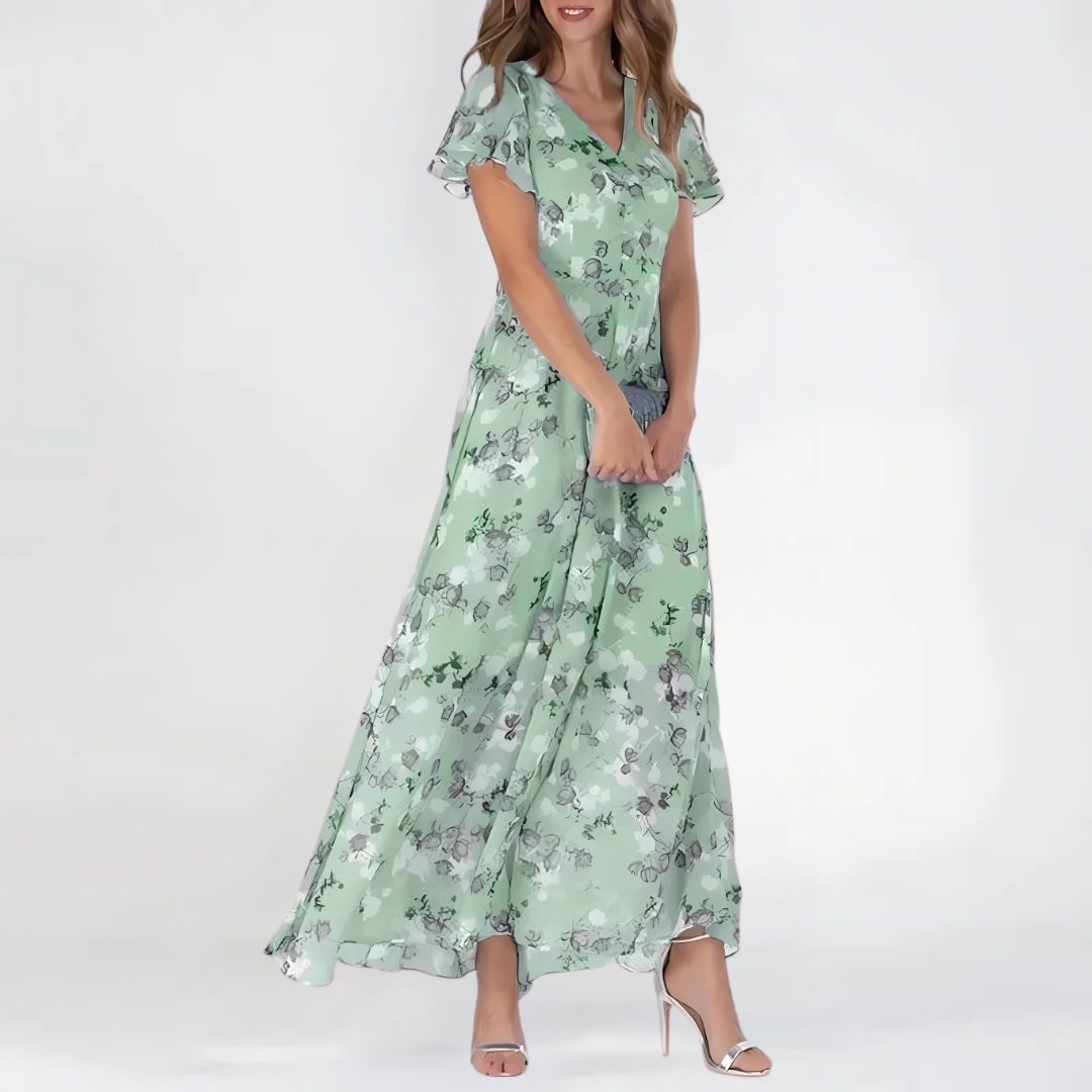 Long Chiffon Dress with Floral Print for Women