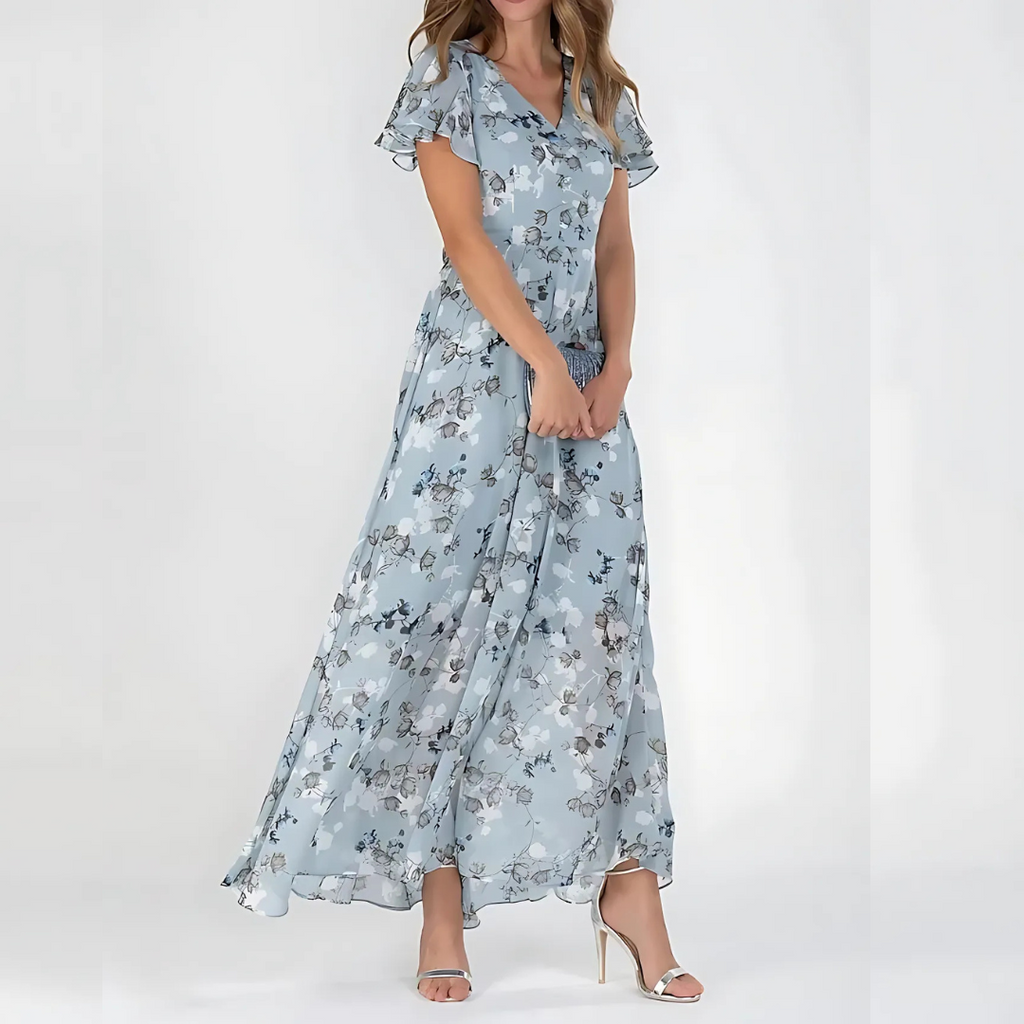 Long Chiffon Dress with Floral Print for Women