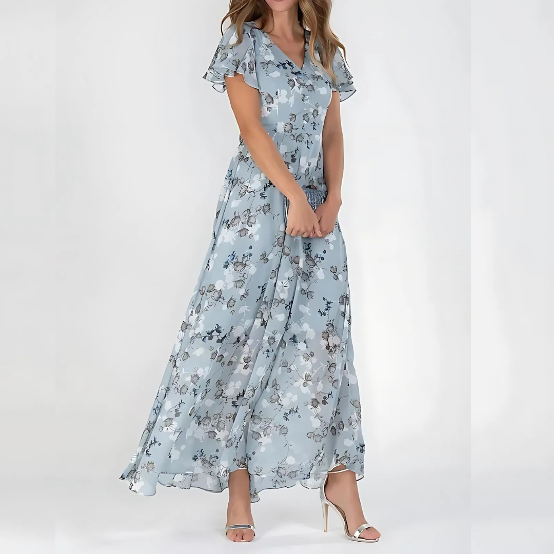 Long Chiffon Dress with Floral Print for Women