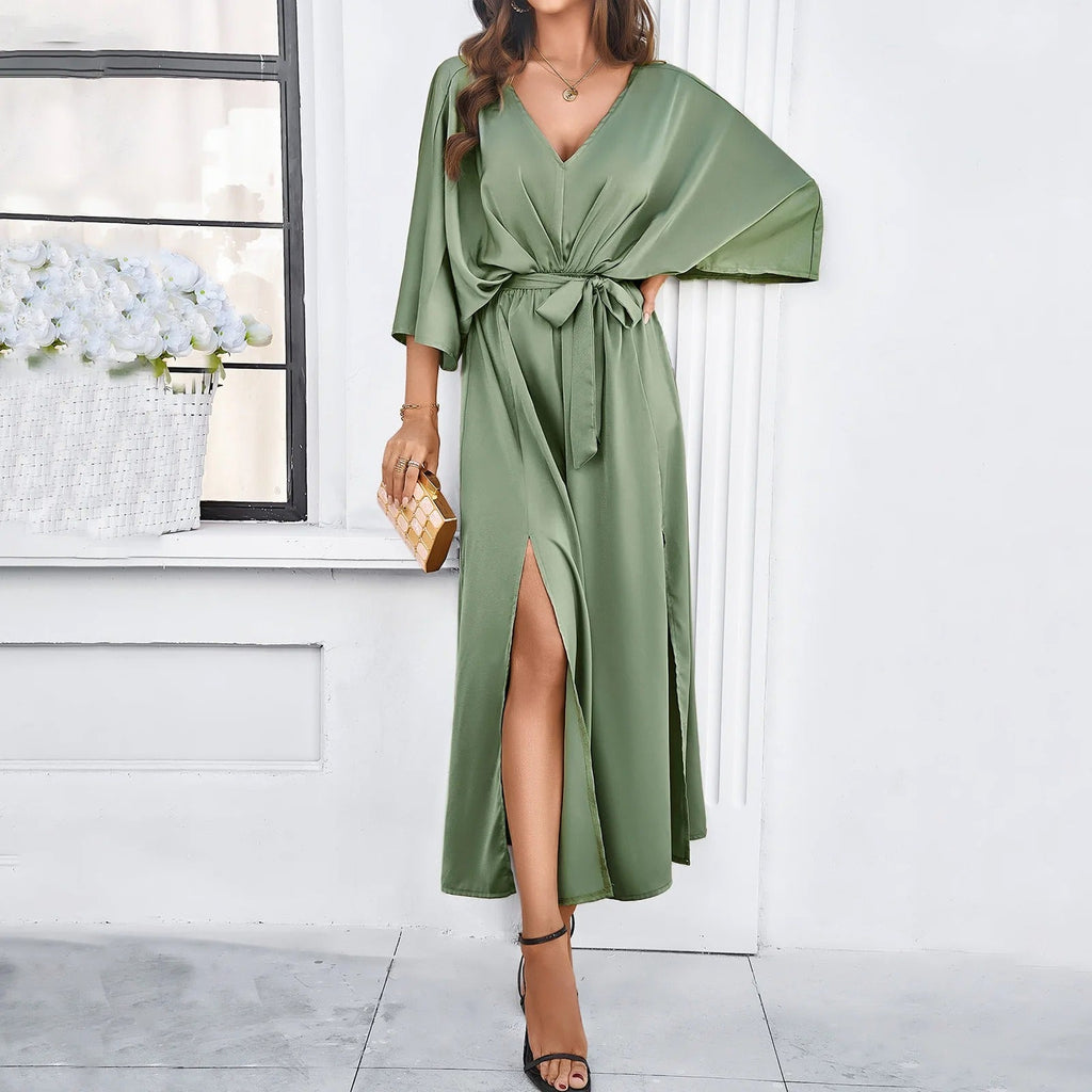Midi Dress with V-Neck for Women