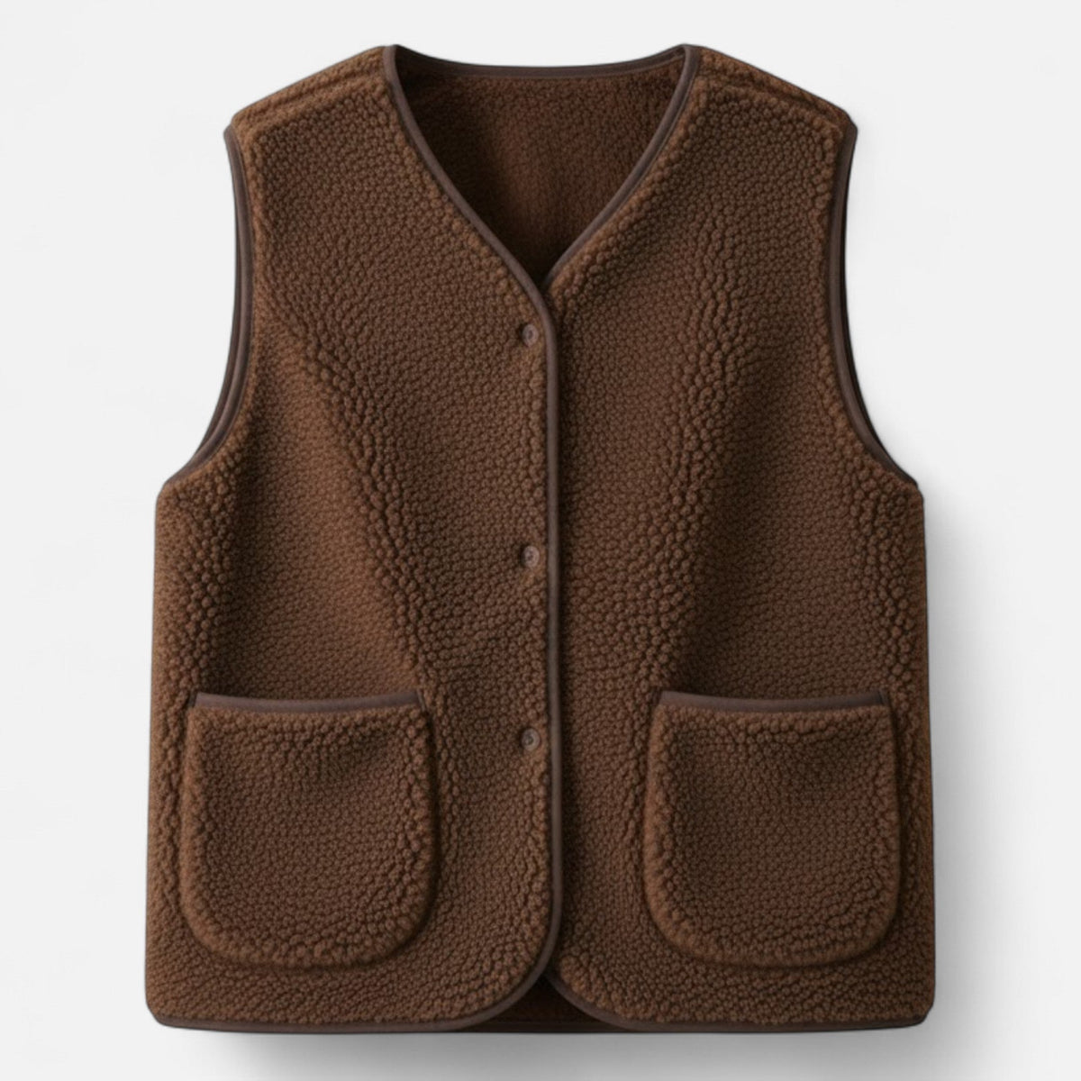 Sherpa Fleece Vest with Button Front and Patch Pockets for Women