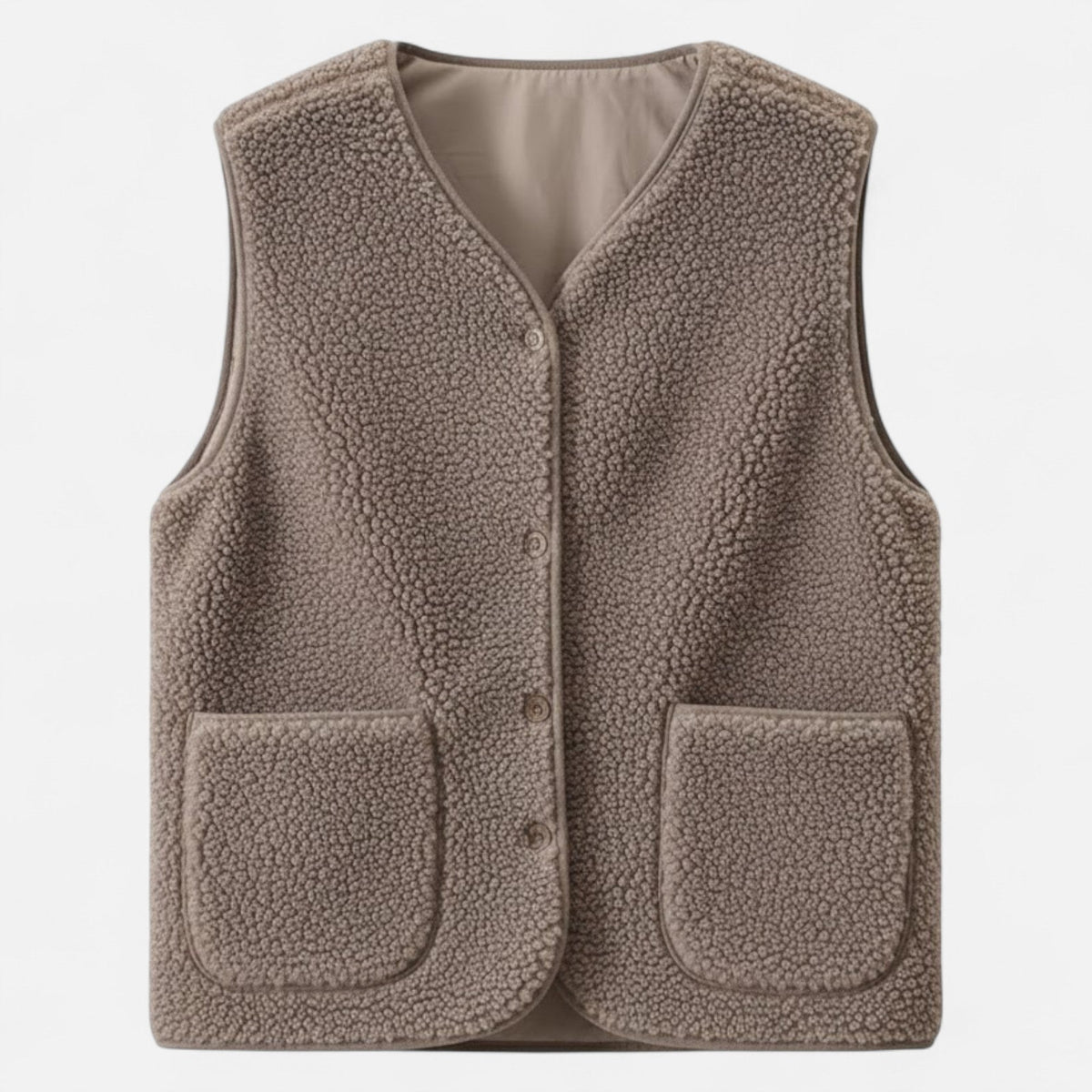 Sherpa Fleece Vest with Button Front and Patch Pockets for Women