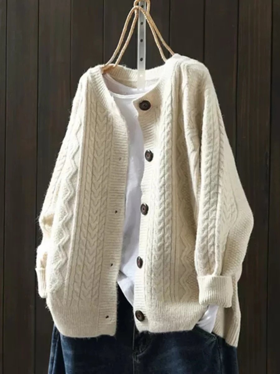 Chunky Oversized Cable Knit Cardigan with Button Front for Women
