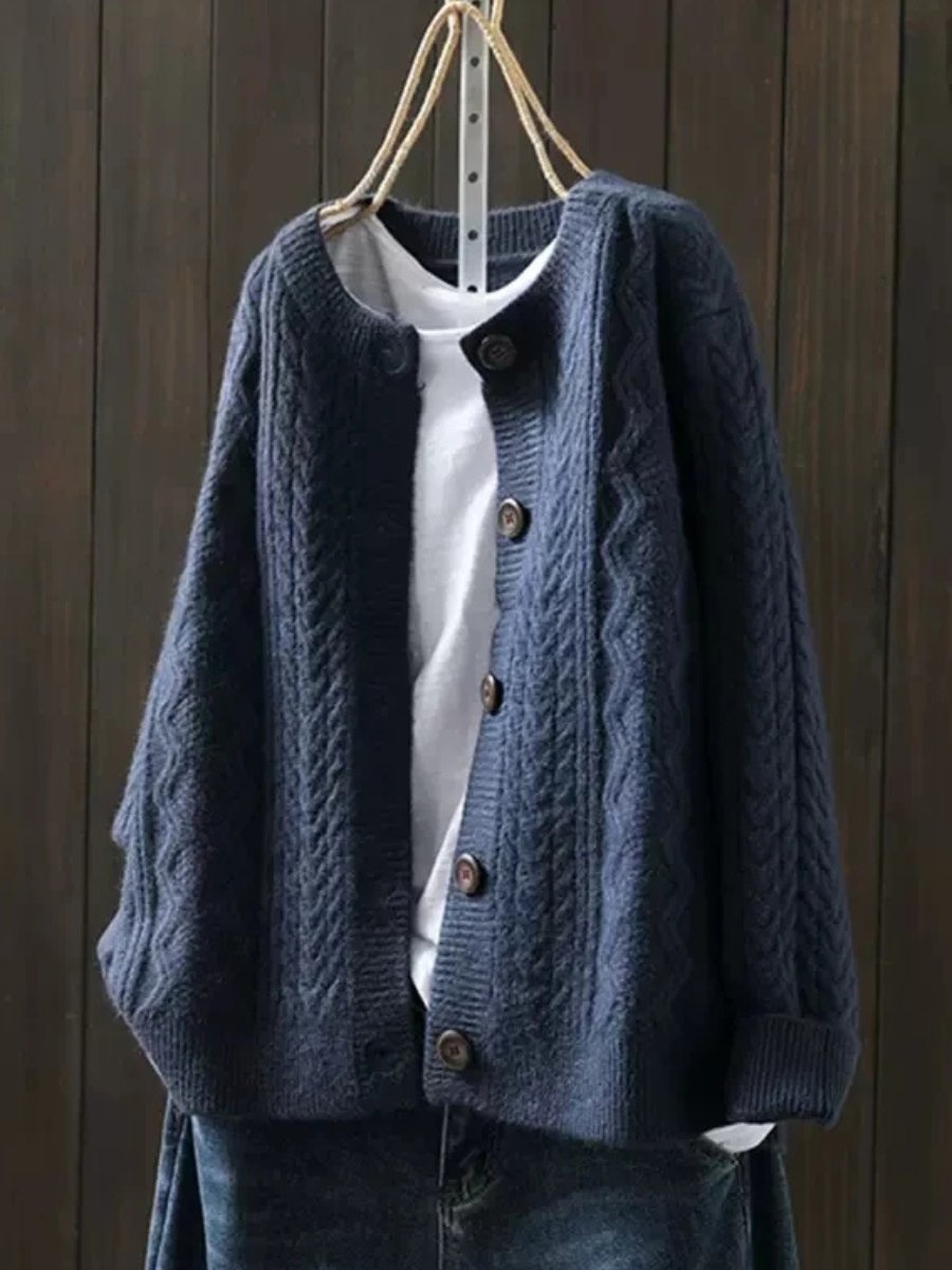 Chunky Oversized Cable Knit Cardigan with Button Front for Women