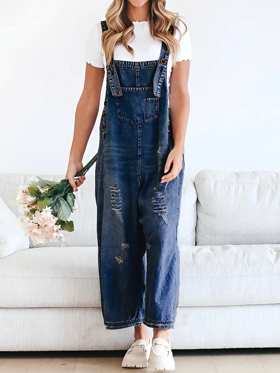 Denim Jumpsuit with Adjustable Straps for Women