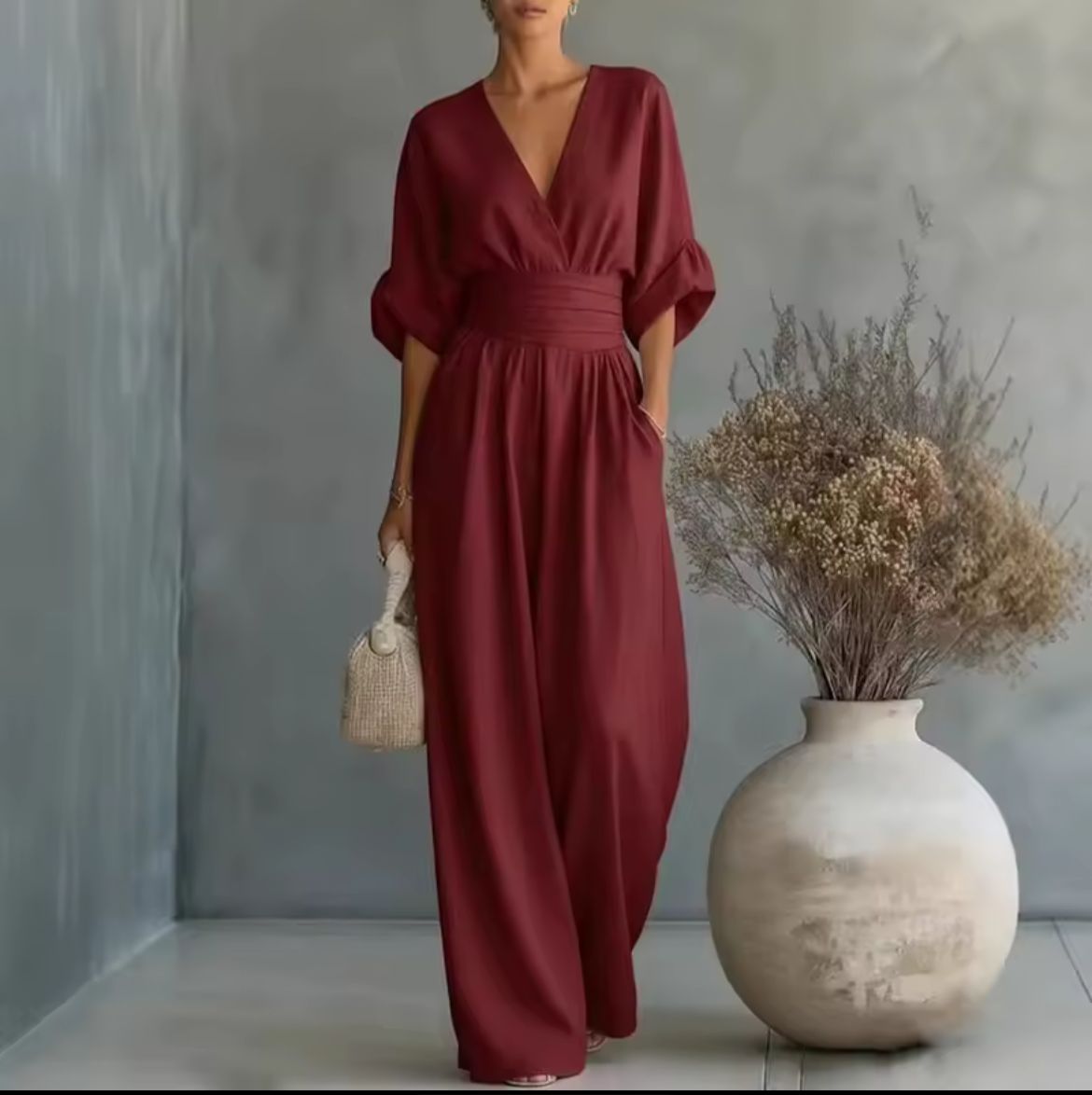 V-Neck Jumpsuit with Wide Pants for Women | Ideal for Summer
