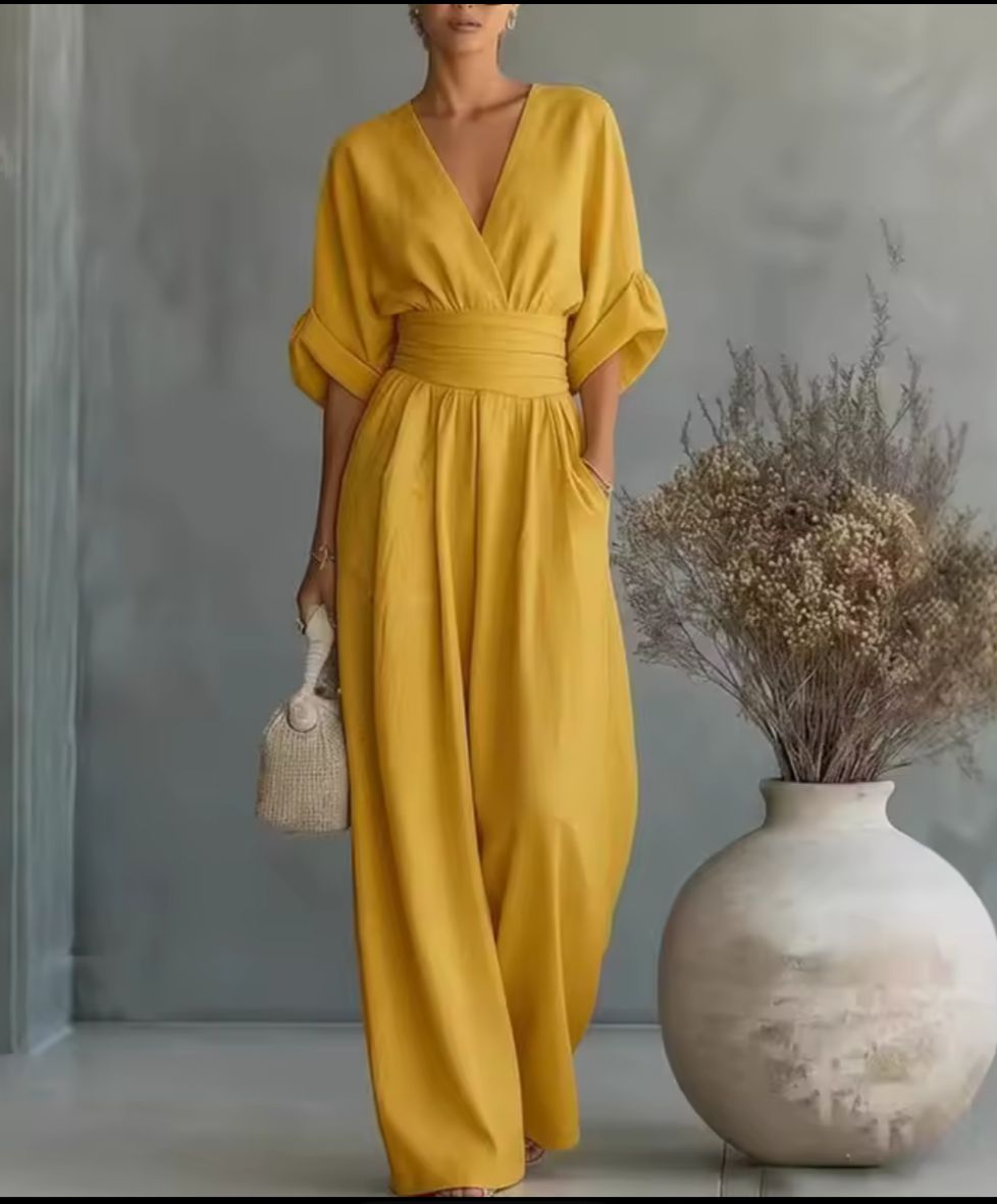 V-Neck Jumpsuit with Wide Pants for Women | Ideal for Summer