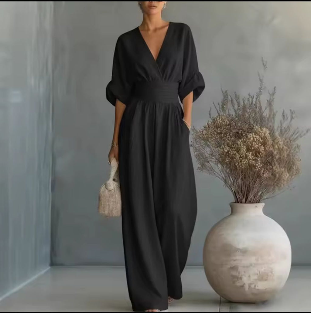 V-Neck Jumpsuit with Wide Pants for Women | Ideal for Summer
