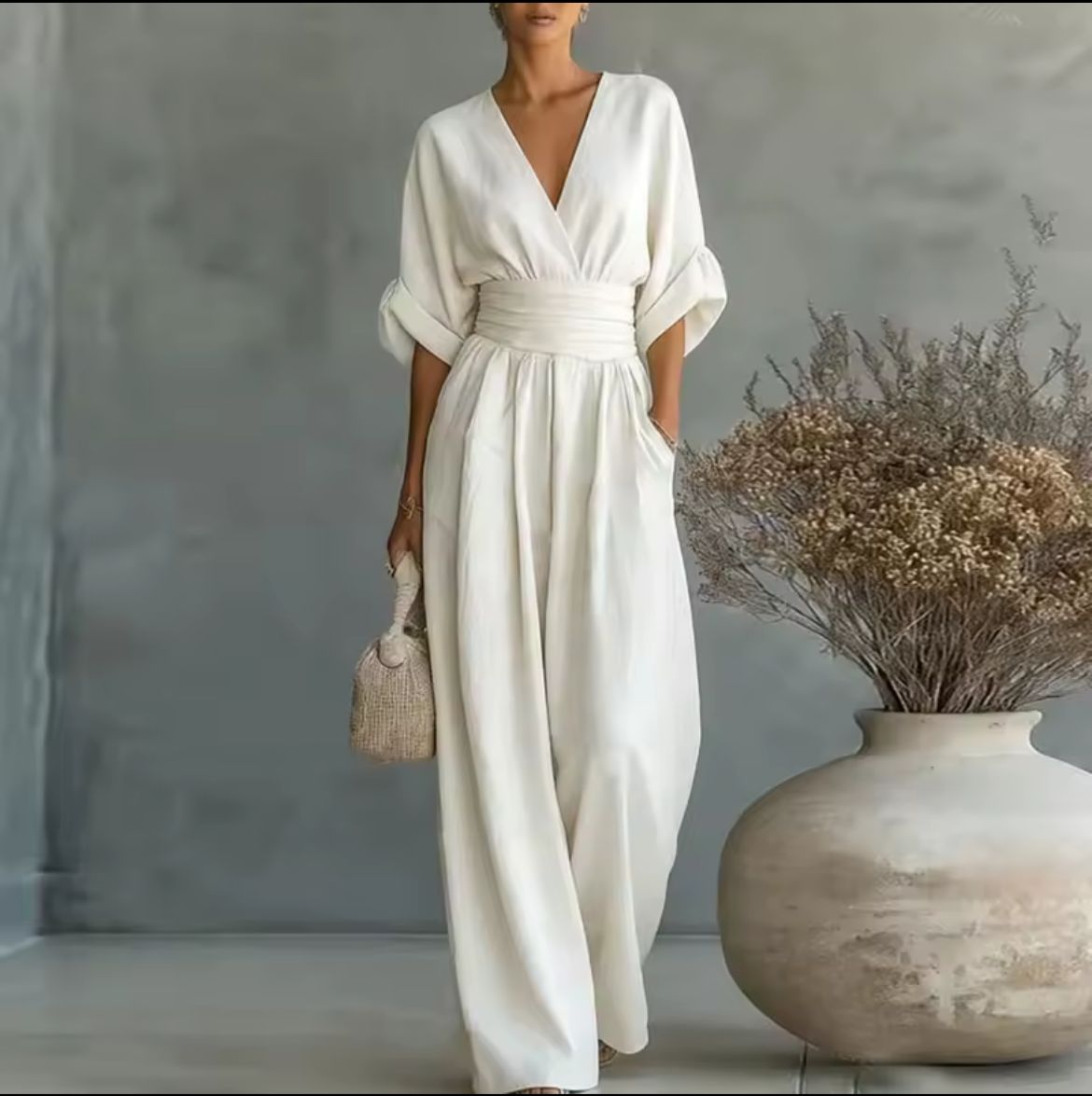 V-Neck Jumpsuit with Wide Pants for Women | Ideal for Summer