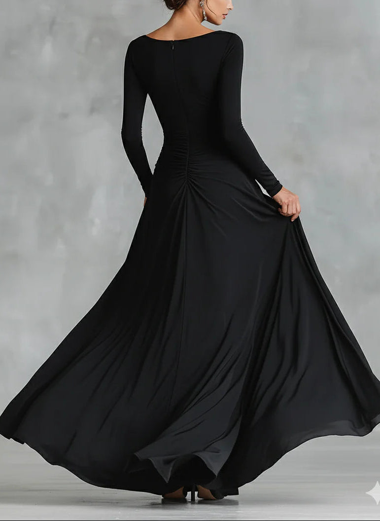 Long Sleeve Maxi Dress with Boat Neck and Side Pockets for Women