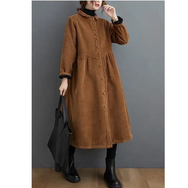 Long Sleeve Corduroy Maxi Shirt Dress for Women