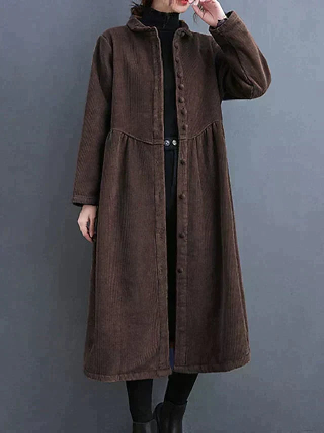 Long Sleeve Corduroy Maxi Shirt Dress for Women