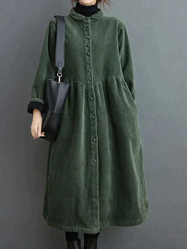 Long Sleeve Corduroy Maxi Shirt Dress for Women