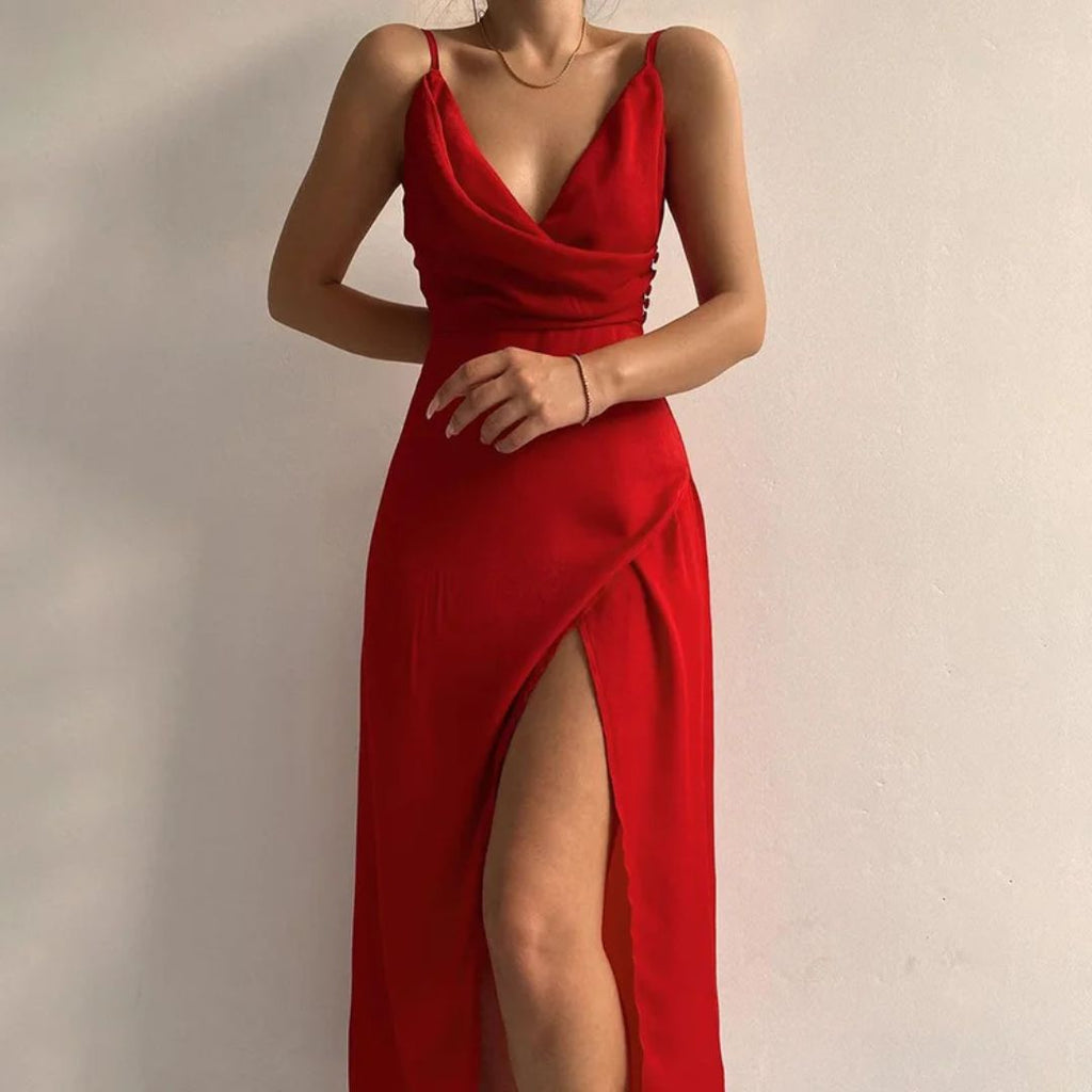 Midi Dress with V-Neck for Women
