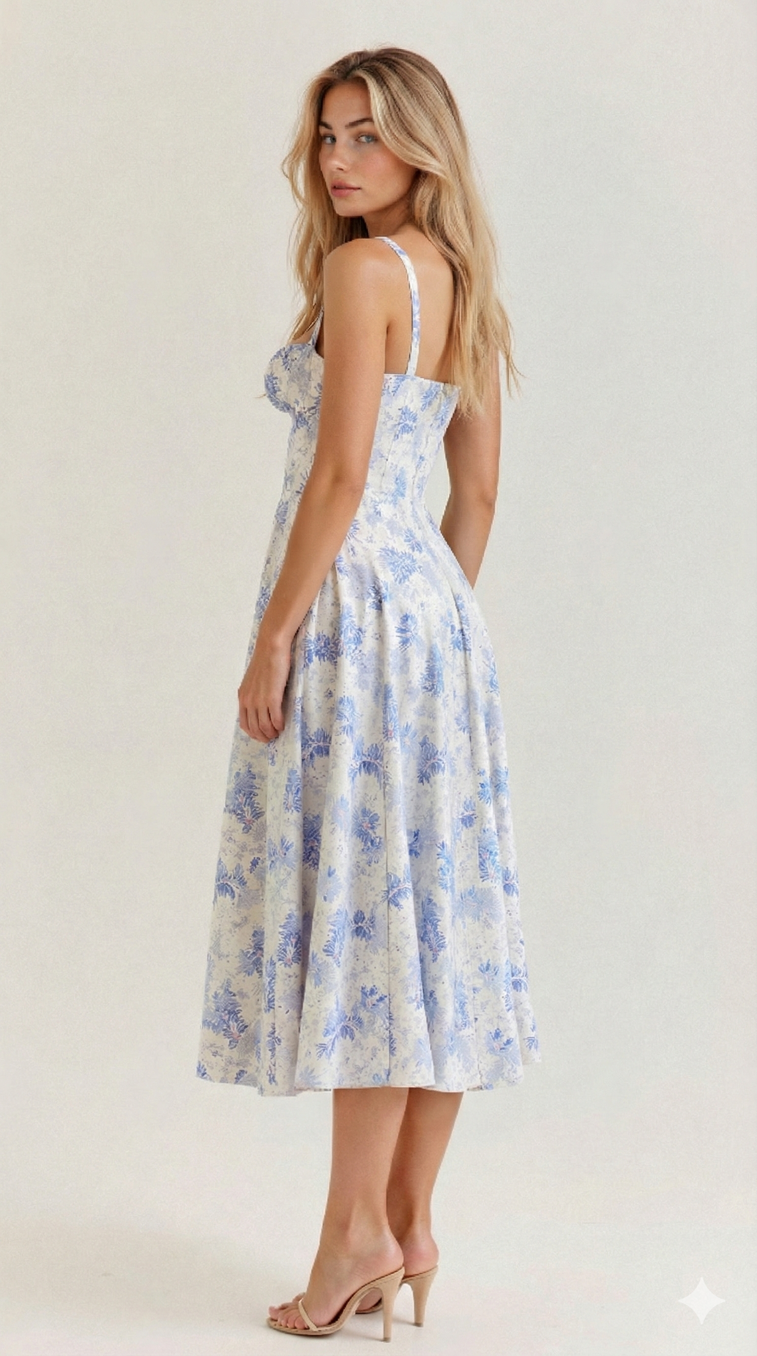 Printed Midi Dress with Straps for Women