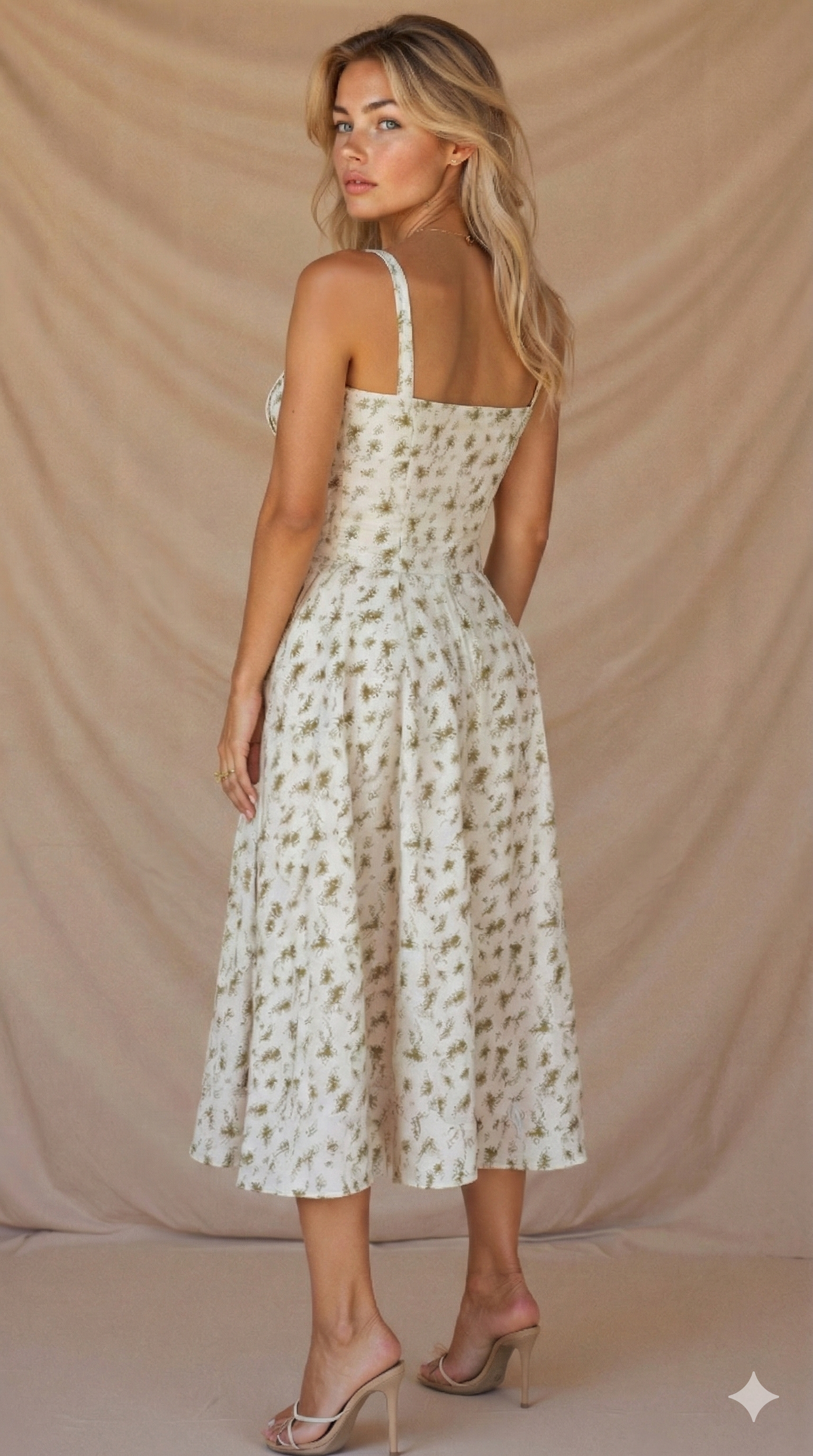 Printed Midi Dress with Straps for Women
