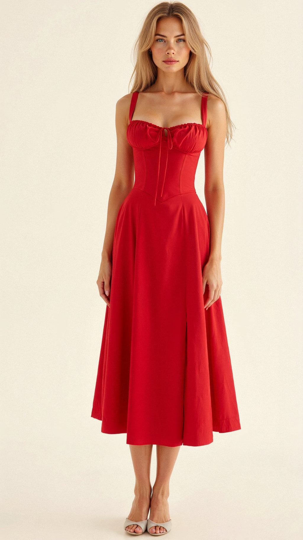 Printed Midi Dress with Straps for Women