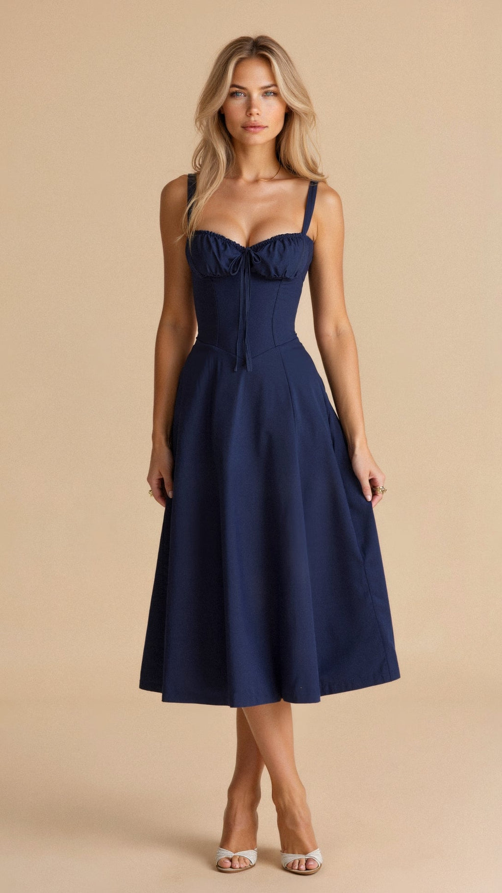 Printed Midi Dress with Straps for Women