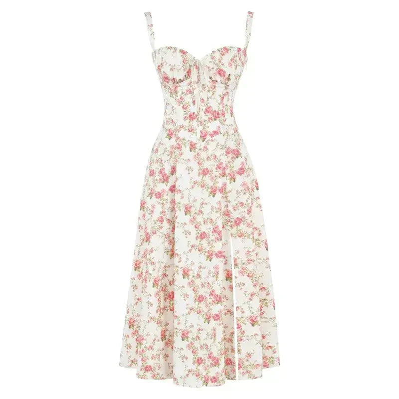 Printed Midi Dress with Straps for Women