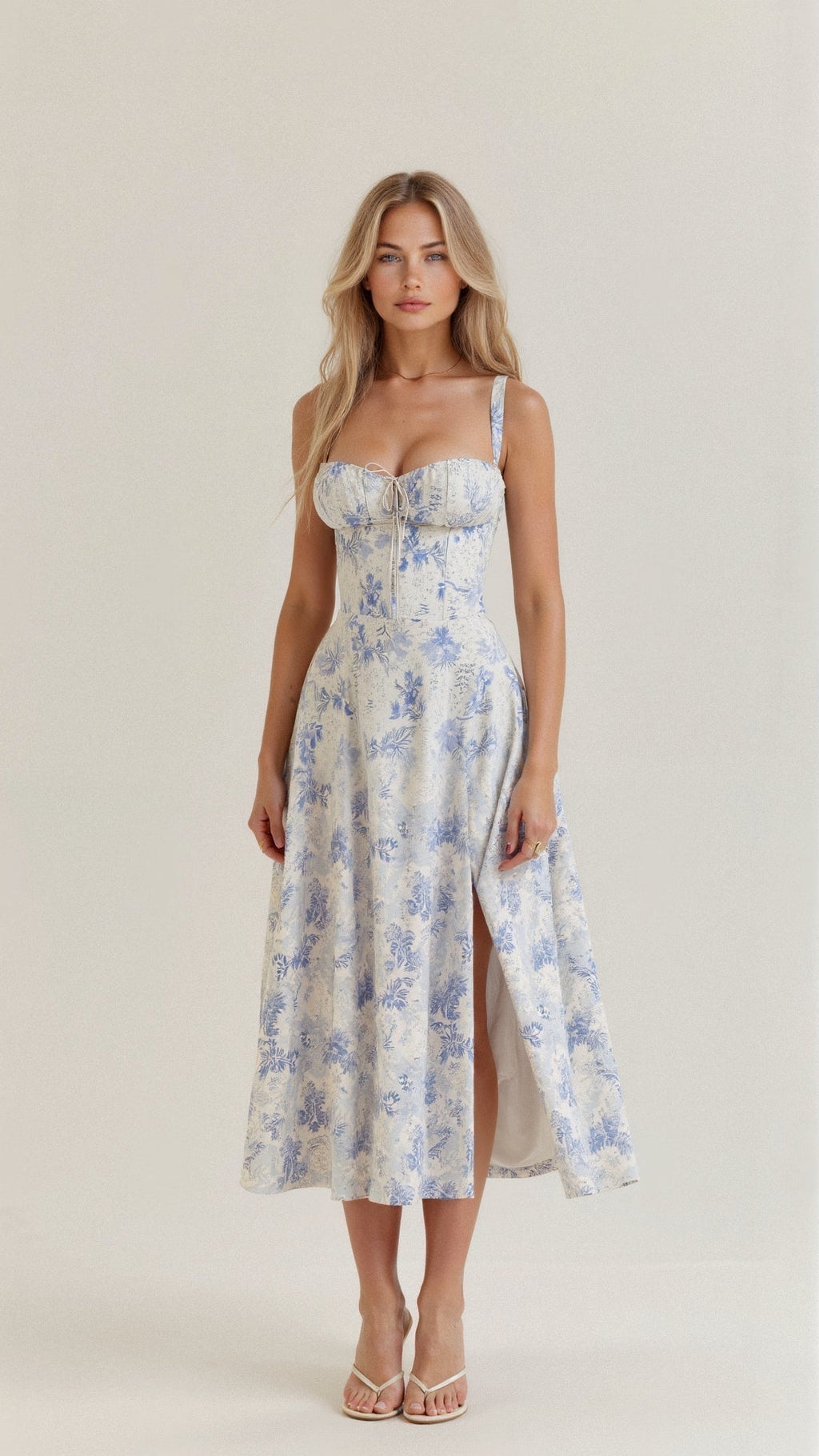 Printed Midi Dress with Straps for Women