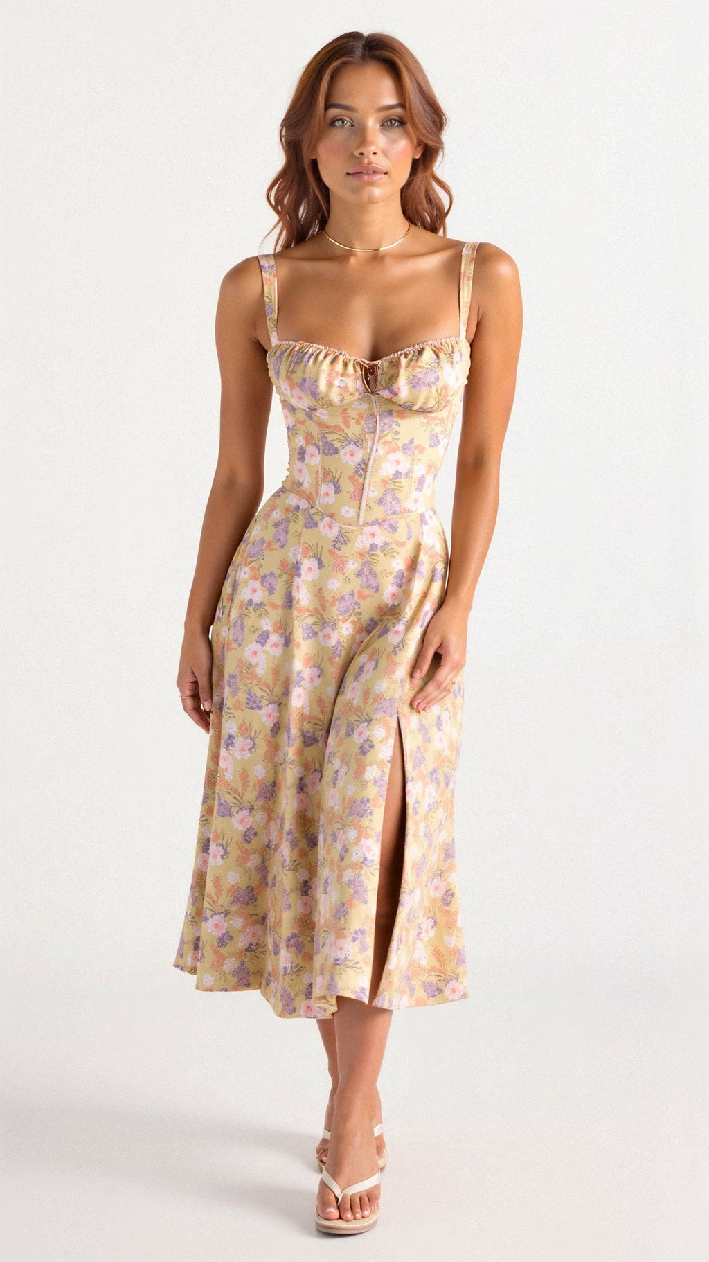 Printed Midi Dress with Straps for Women