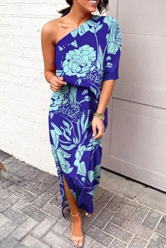 Asymmetrical Floral Print Party Dress for Women