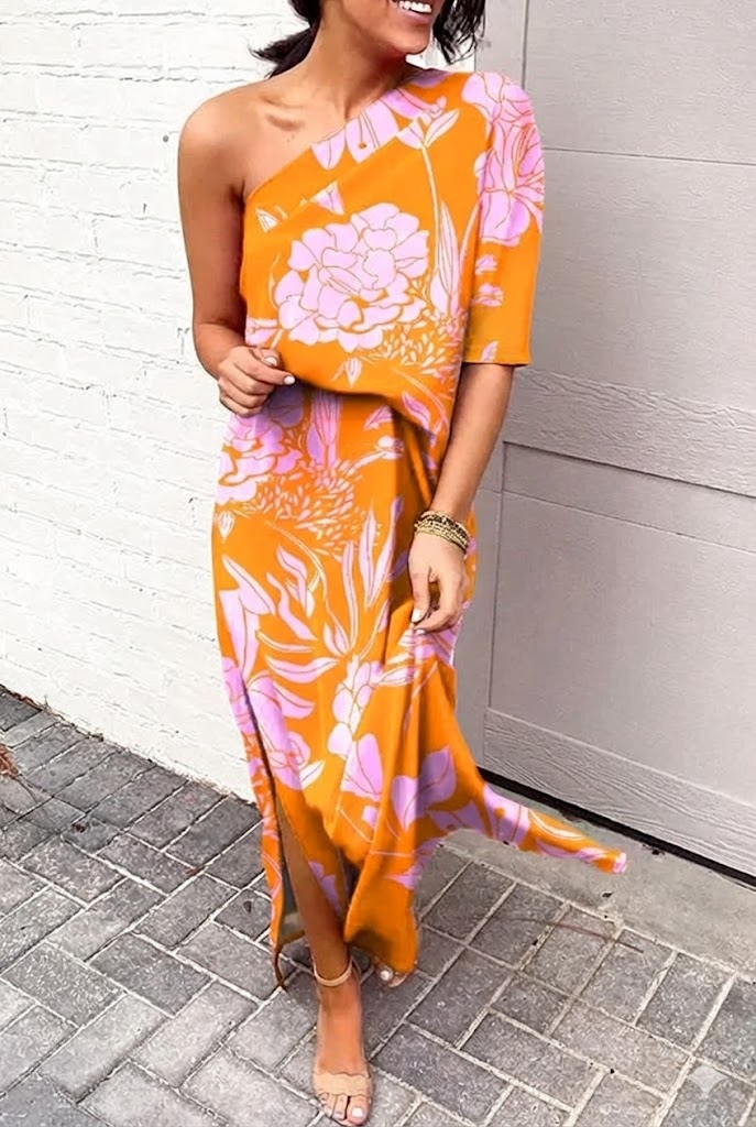 Asymmetrical Floral Print Party Dress for Women