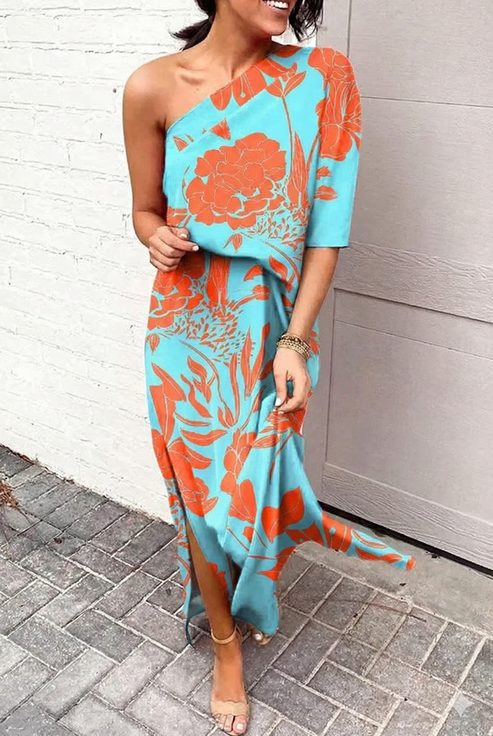 Asymmetrical Floral Print Party Dress for Women