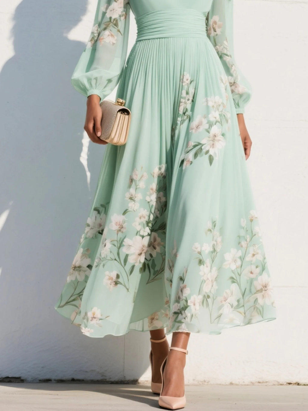 Women's V-Neck Chiffon Midi Dress