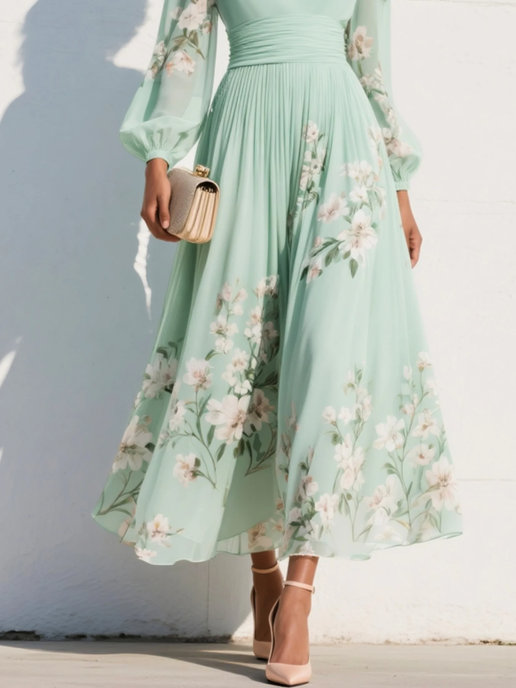 Women's V-Neck Chiffon Midi Dress
