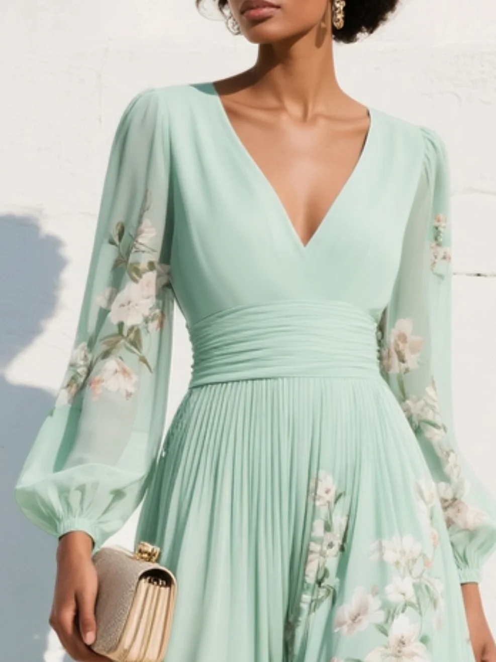 Women's V-Neck Chiffon Midi Dress