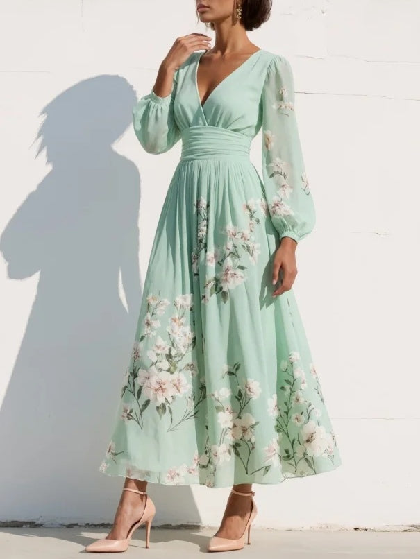 Women's V-Neck Chiffon Midi Dress