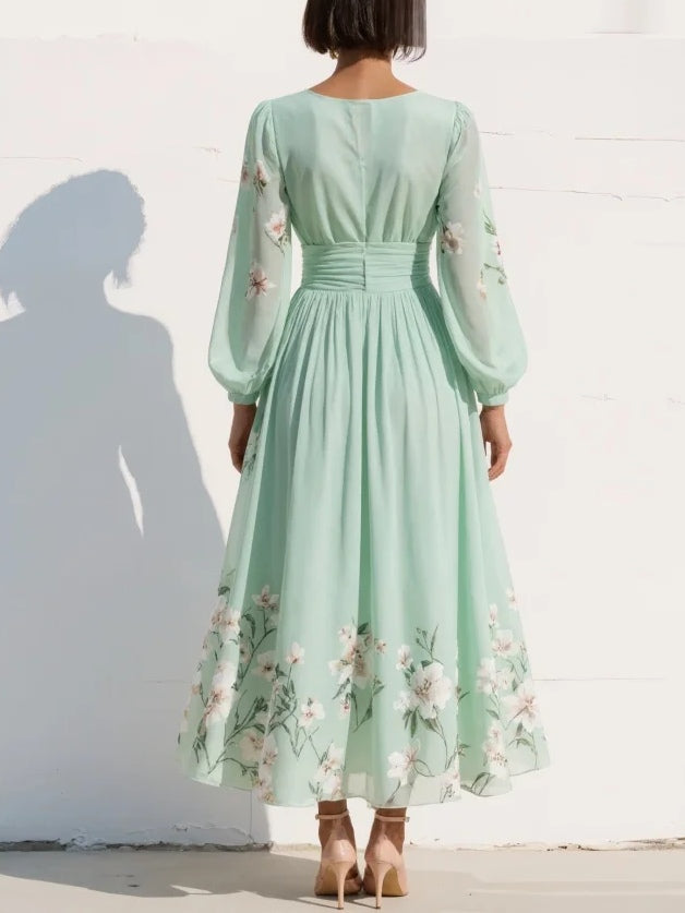 Women's V-Neck Chiffon Midi Dress