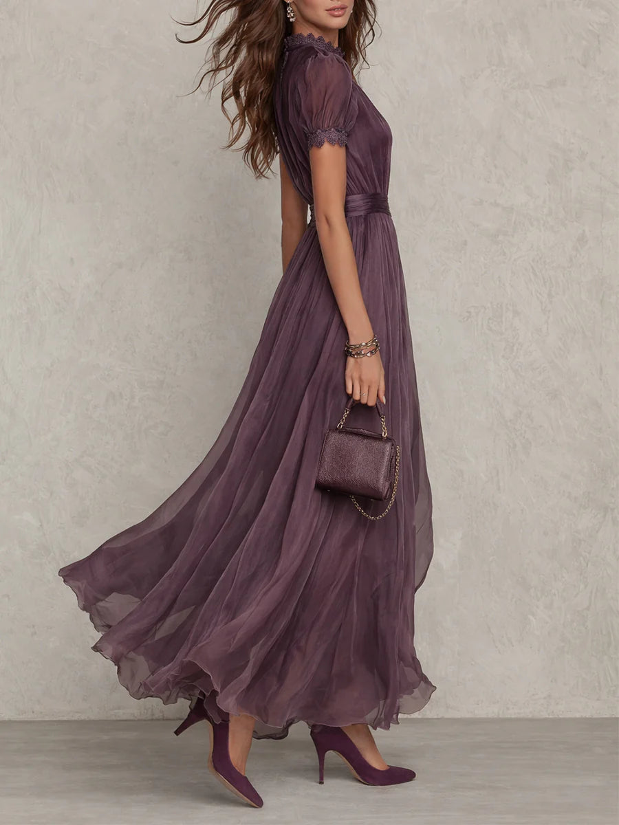 Long Dress with Keyhole Neckline and Lace for Women